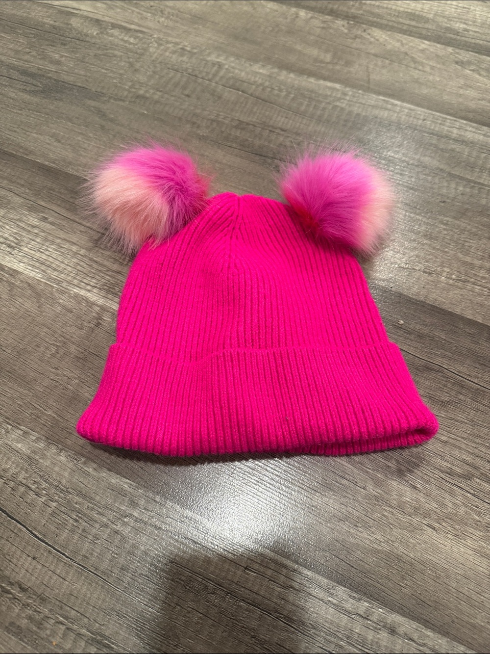 Crewcuts Hot Pink Knit Beanie with Pink Ombre Double Poms